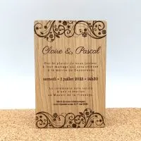 Fleurs GRAVURE - Faire part de mariage en bois