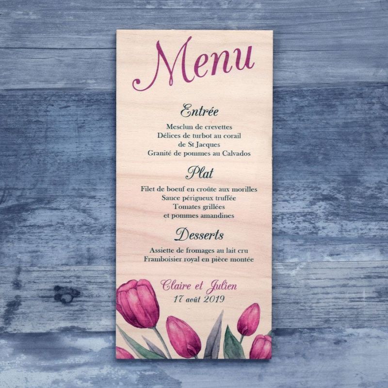 Tulipes - Menu de mariage en bois - hover