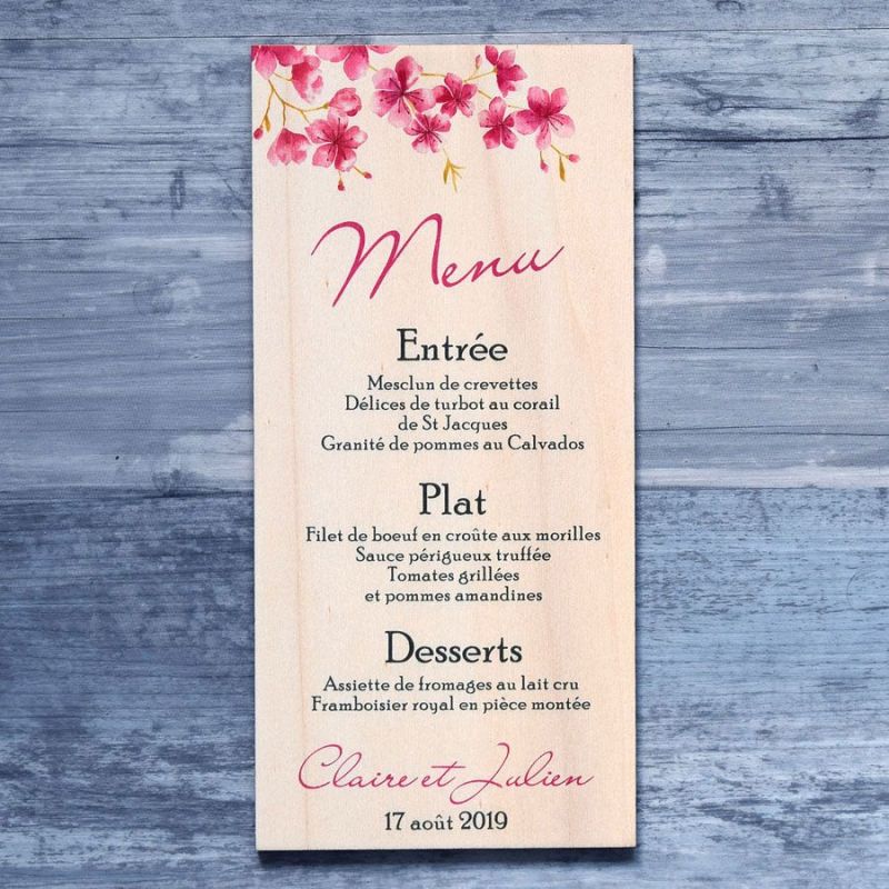 Cerisier - Menu de mariage en bois - hover