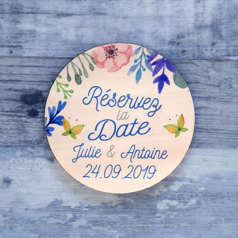 Fleurs de printemps - Save the date sur bois - hover