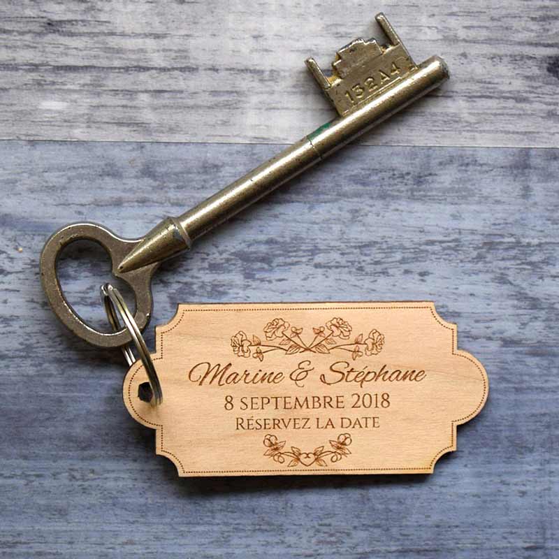 save the date de mariage en bois porte cle